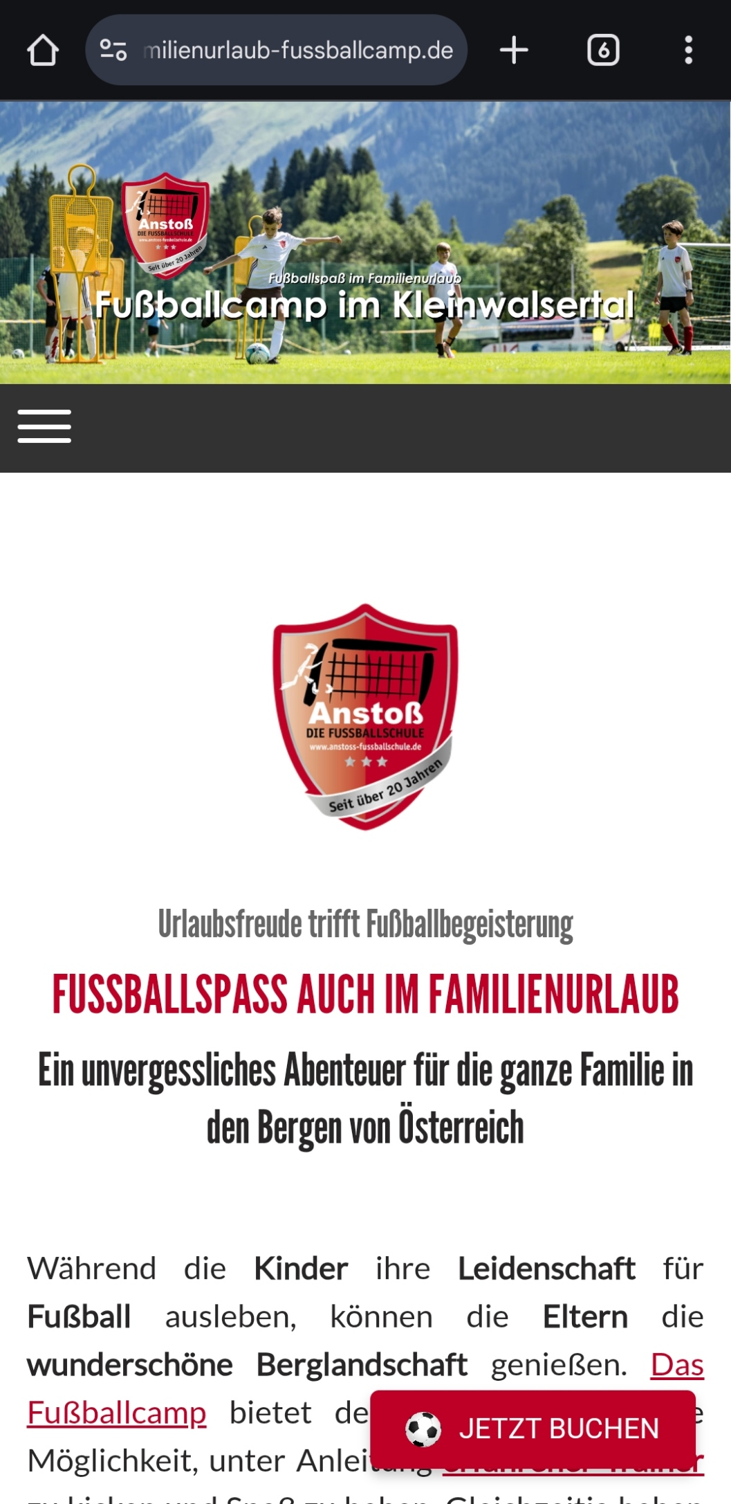 Familienurlaub-Fussballcamp Website Mobil