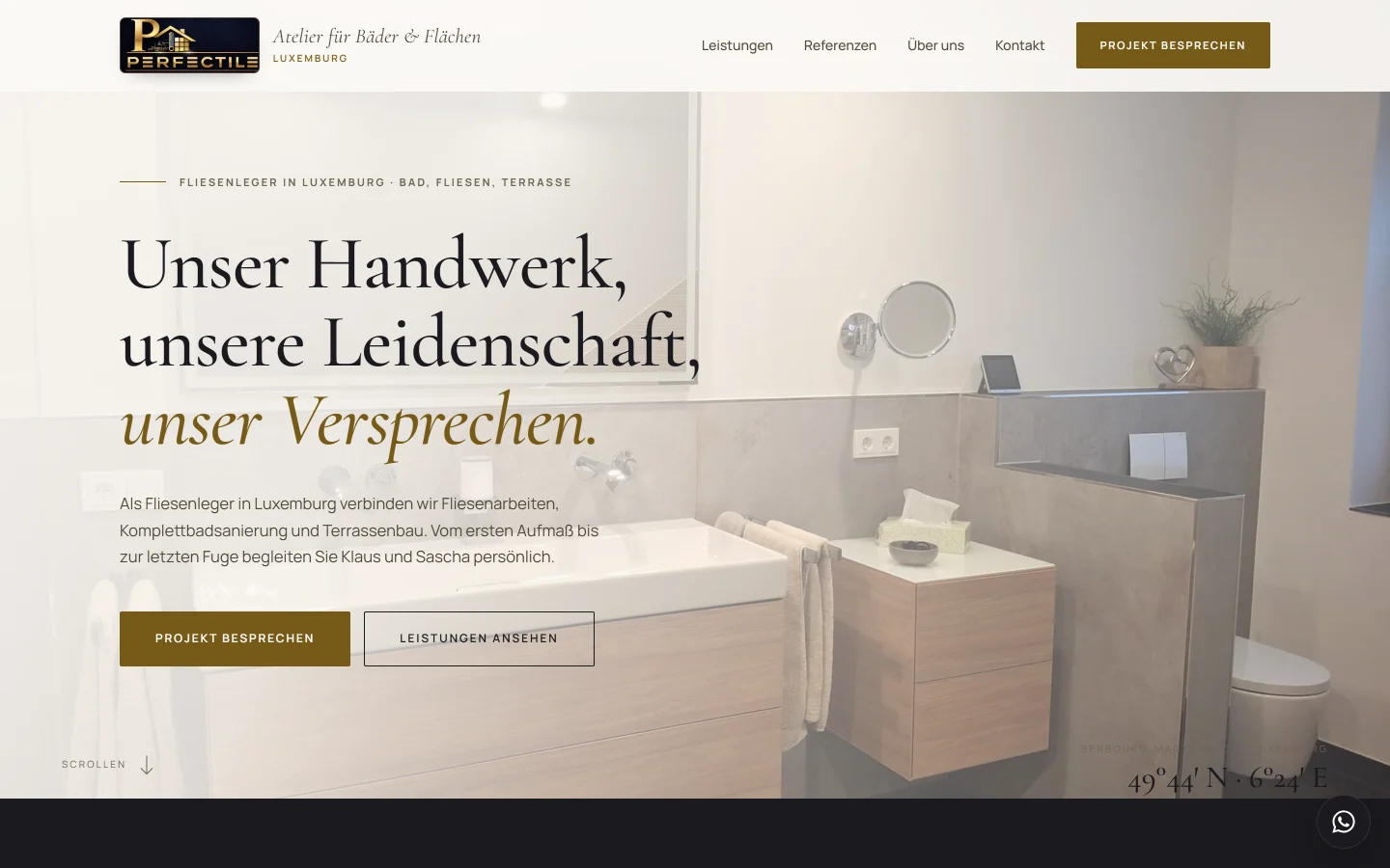 Perfectile Website Desktop mit editorialem Hero